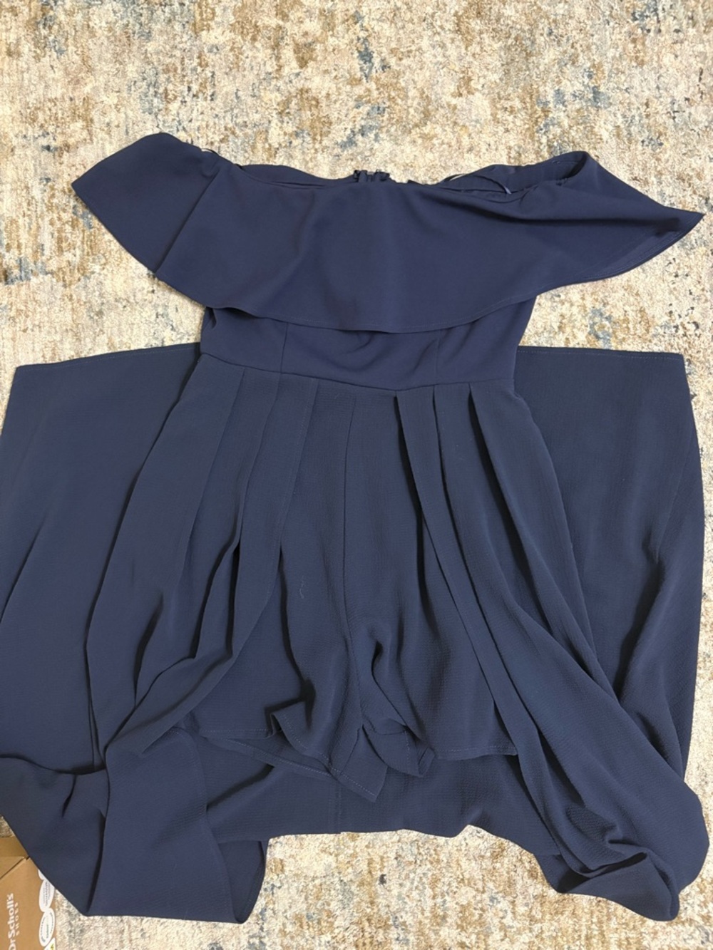 Navy Off-Shoulder Ruffle Romper with Train - Picture 2 of 2